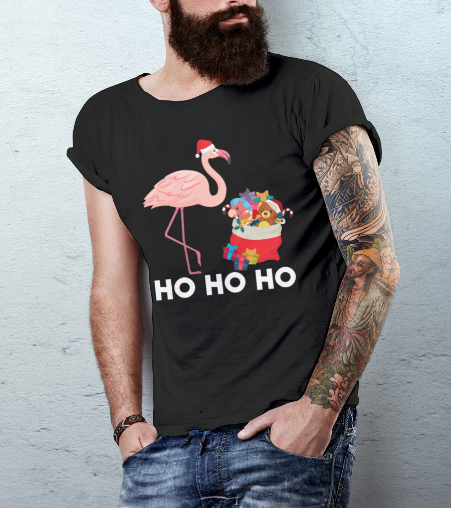 Pink Flamingo Santa Hat Ho Ho Ho Christmas Toys T-Shirt
