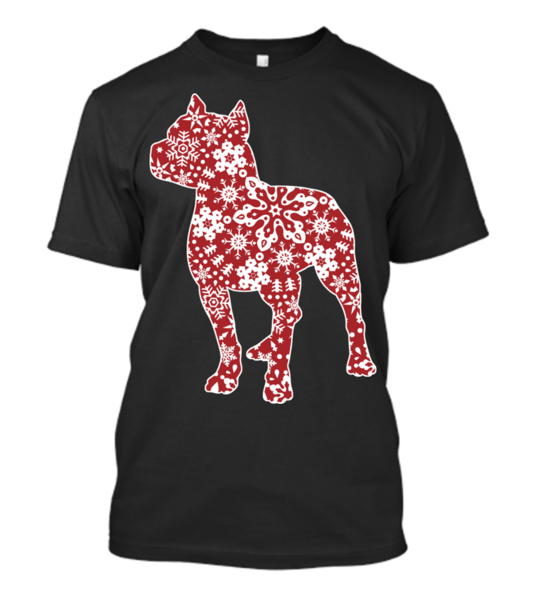 Pitbull Dog Silhouette With Christmas Snowflakes T-Shirt