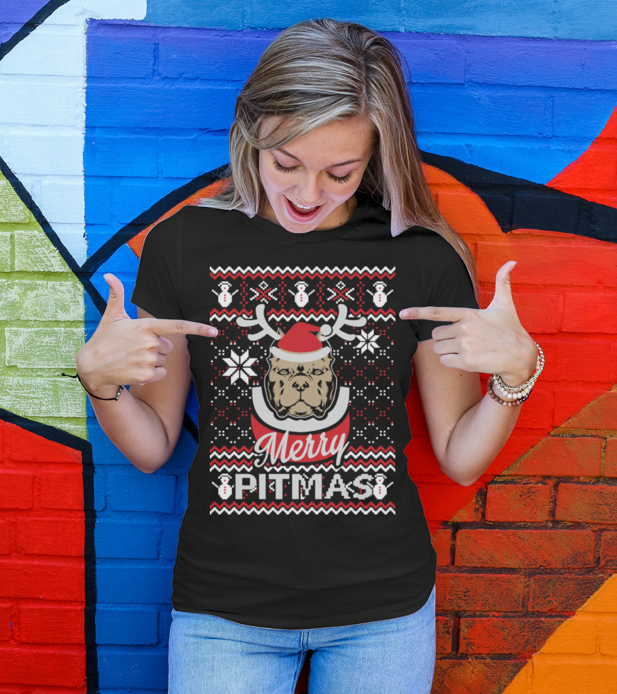 Merry Pitmas Christmas Sweater For Pitbull Lovers T-Shirt