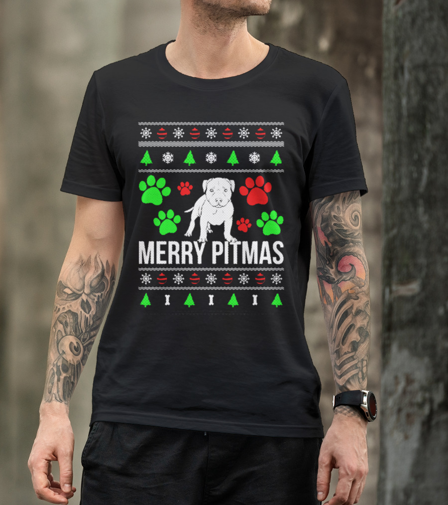 Merry Pitmas Pitbull Christmas Ugly T-Shirt