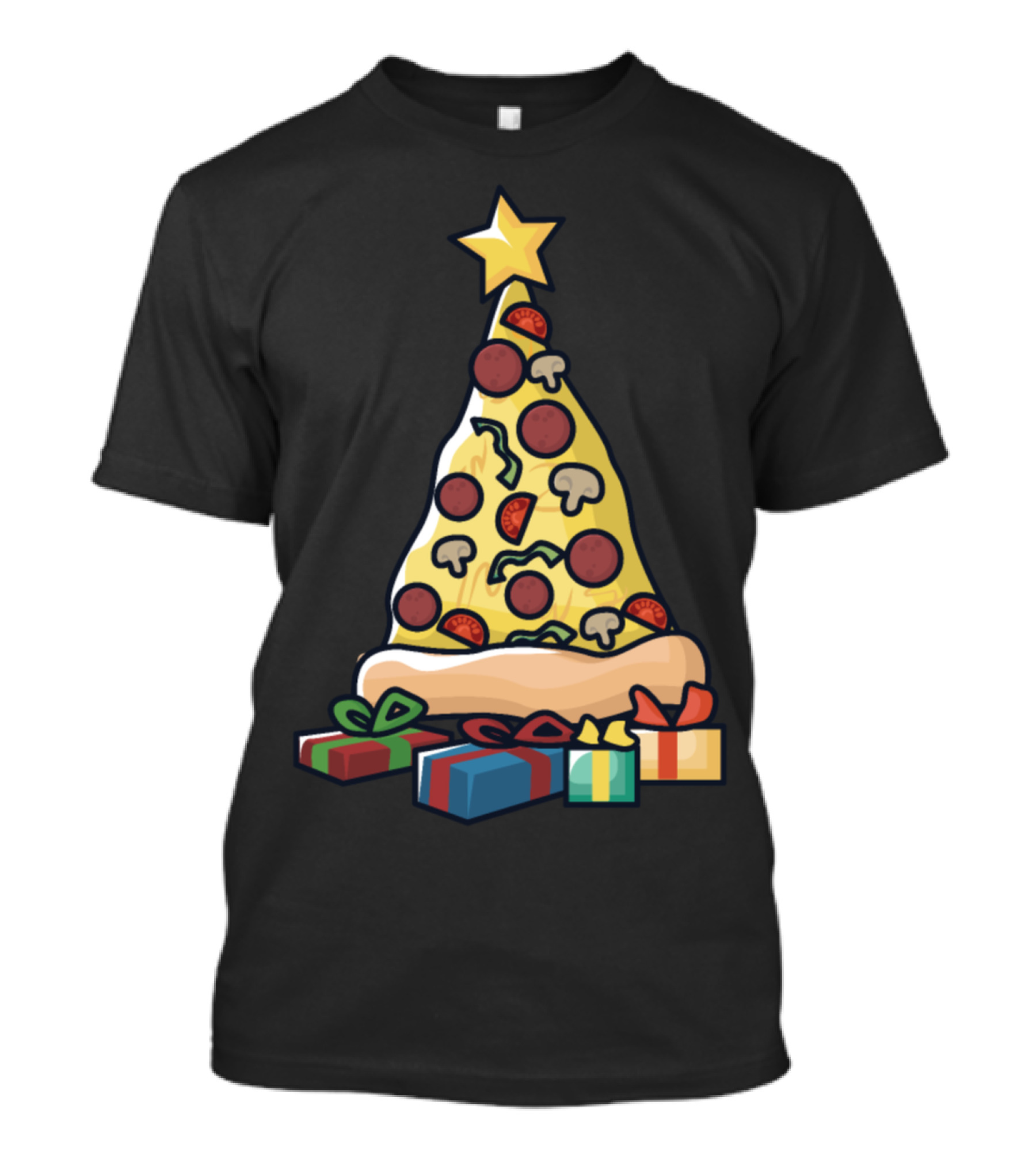 Pizza Christmas Tree Gifts Peppers Mushrooms Pepperoni T-Shirt