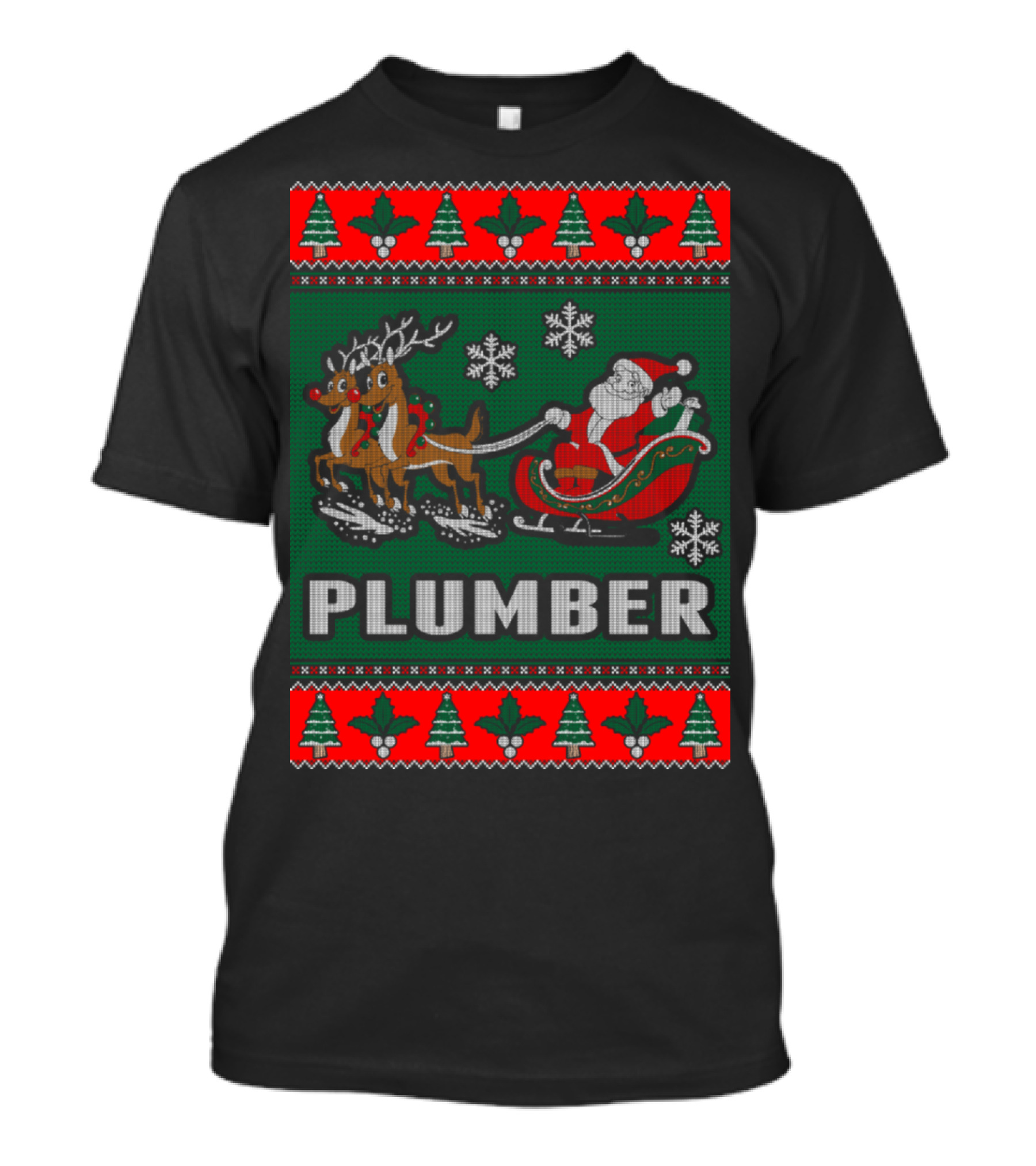 Plumber Christmas Santa Reindeer Sleigh Ugly T-Shirt