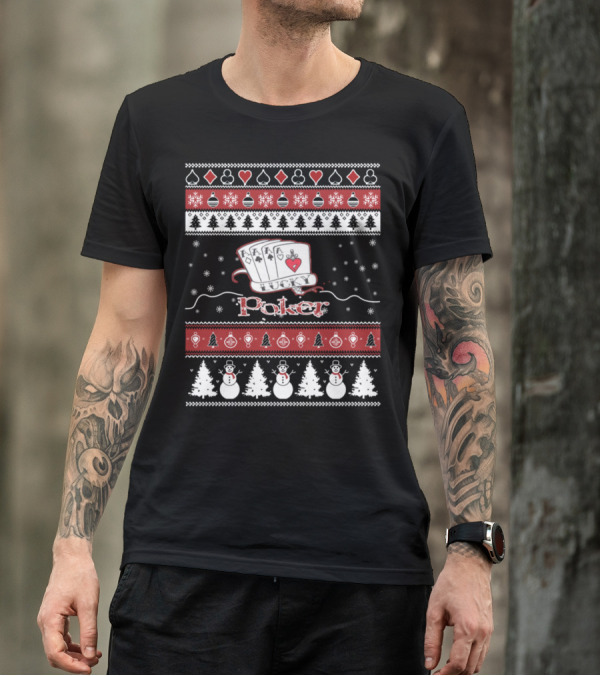 Lucky Poker Christmas Card Lovers Snowflakes Snowmen Trees T-Shirt