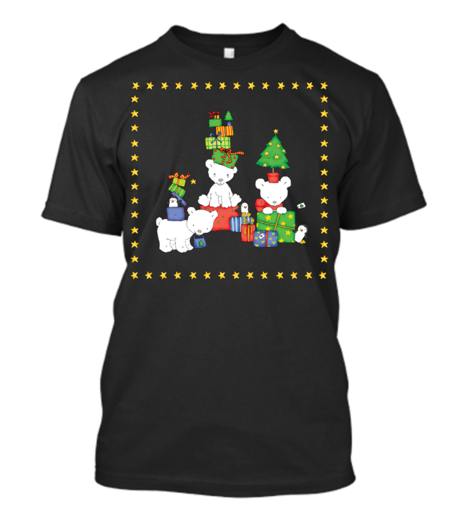 Polar Bears With Christmas Gifts And Stars T-Shirt
