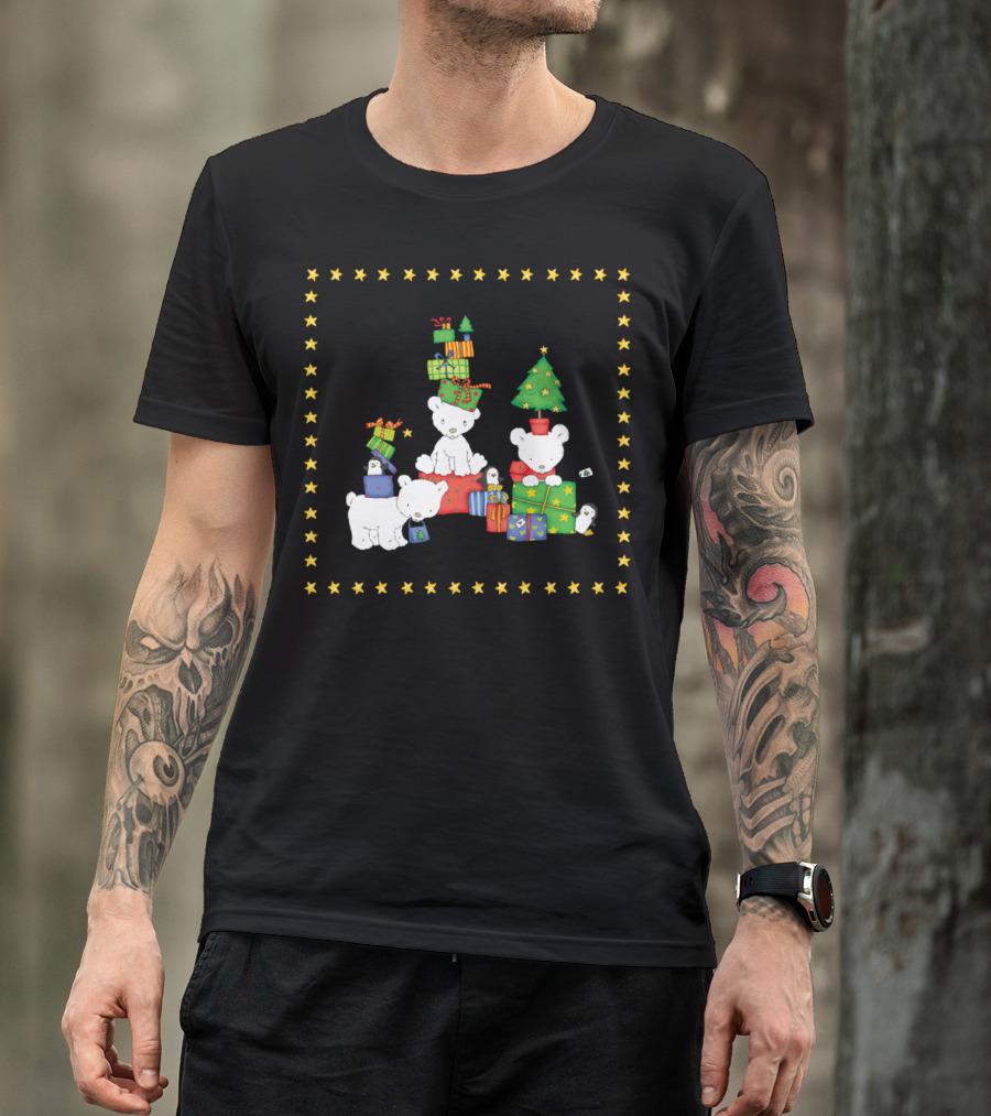 Polar Bears With Christmas Gifts And Stars T-Shirt