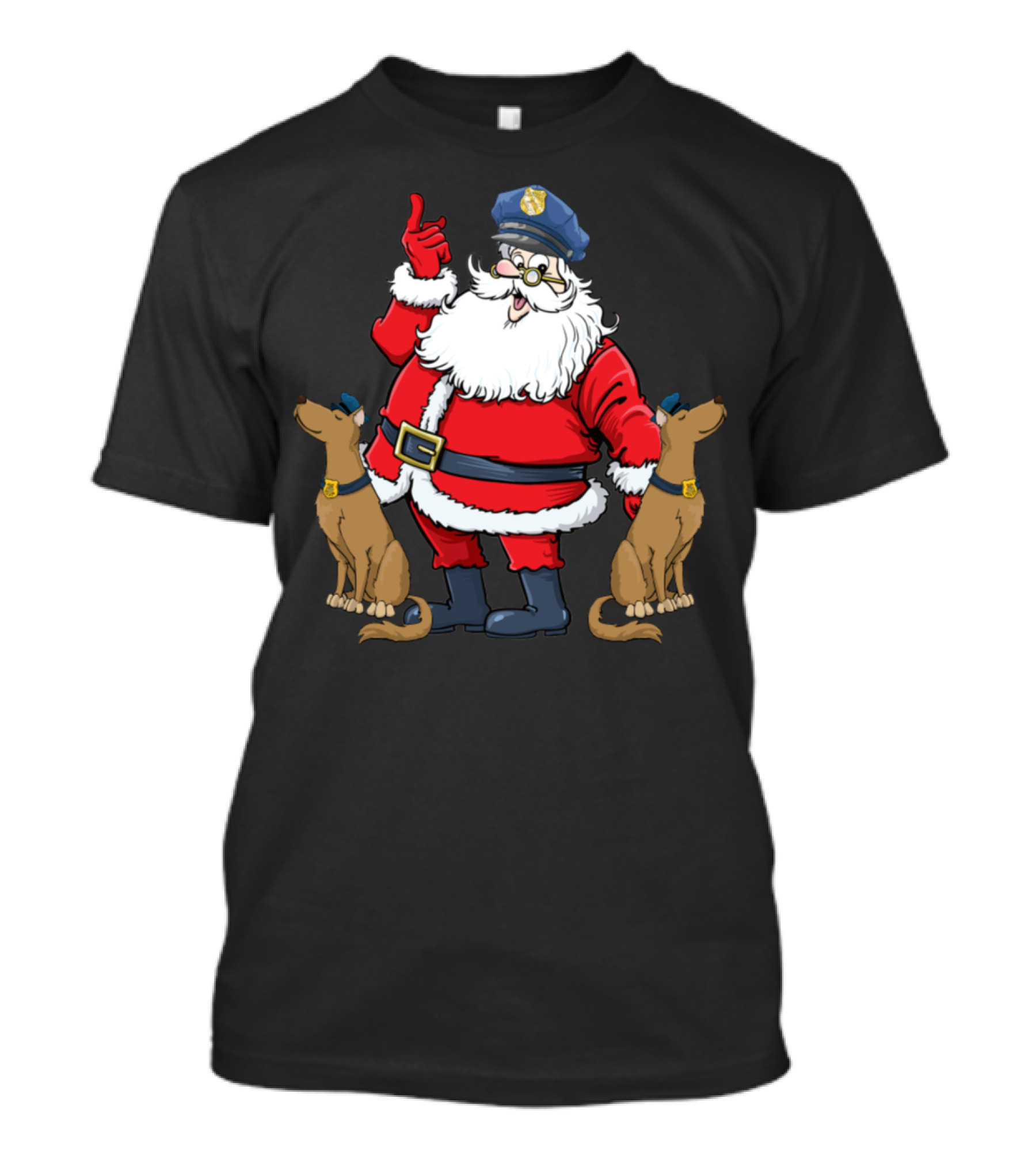 Police Santa With K9 Reindeer Christmas For Police T-Shirt