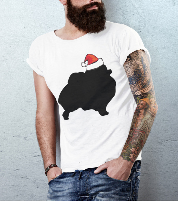 Pomeranian Silhouette With Santa Hat T-Shirt