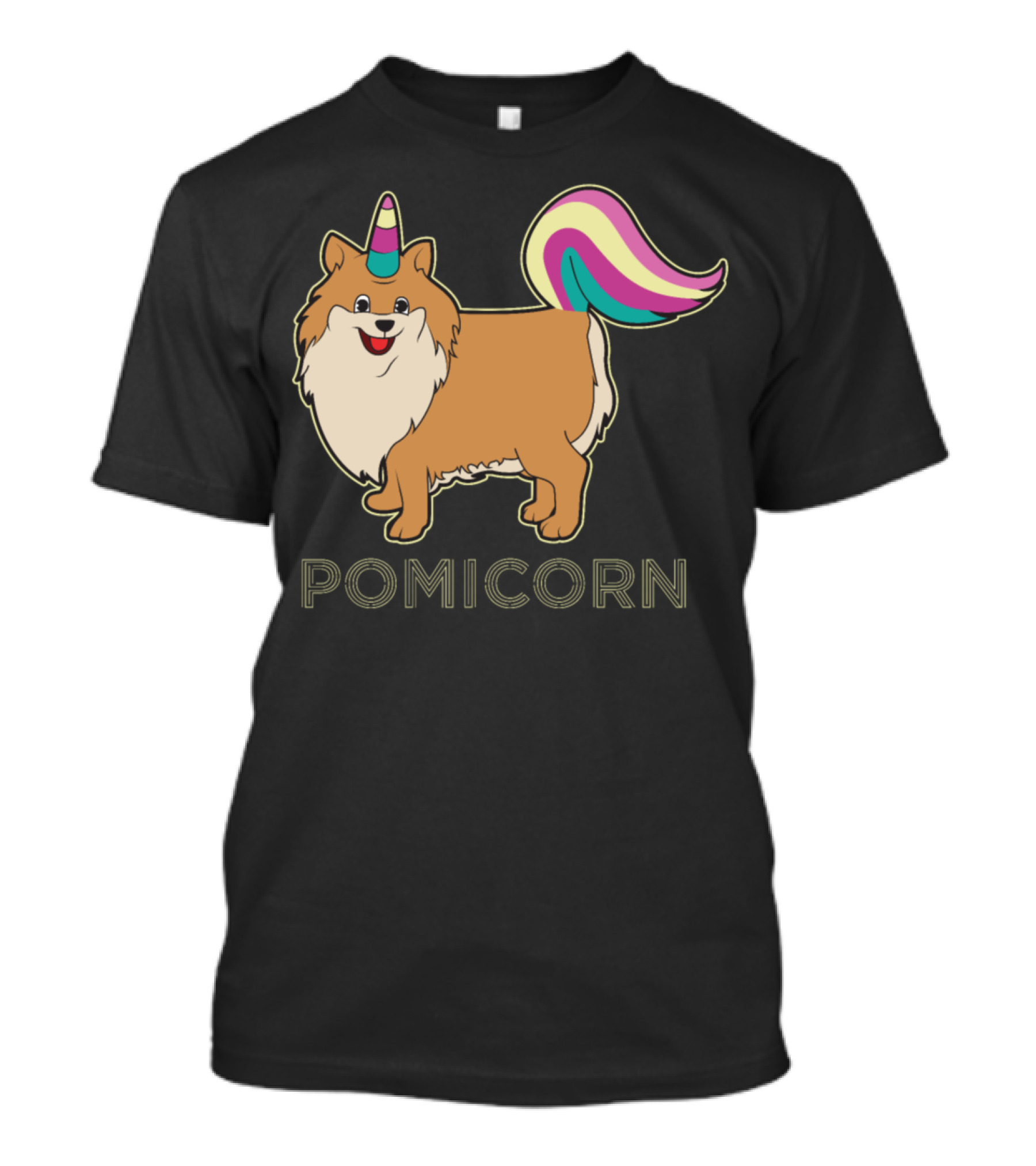 Pomicorn Fluffy Dog With Unicorn Horn And Rainbow Tail T-Shirt