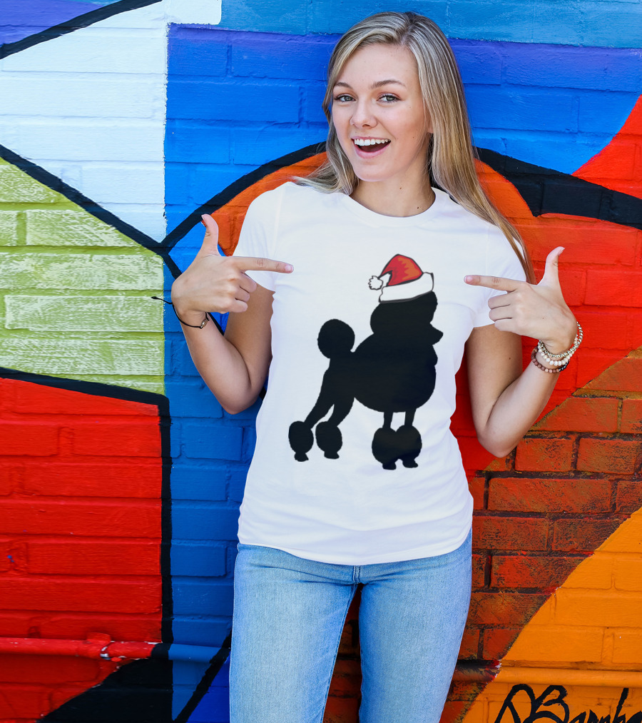 Poodle With Santa Hat Holiday Festive T-Shirt