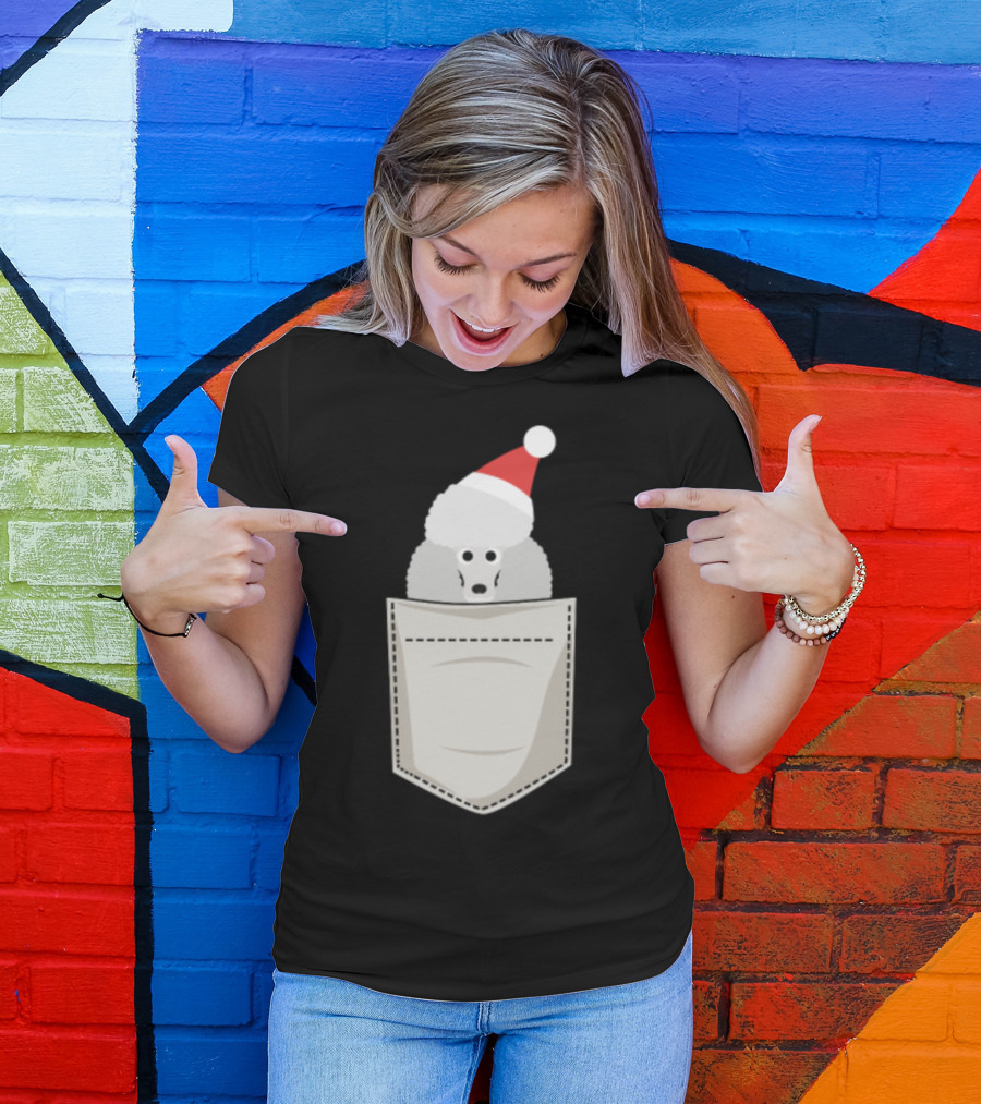 Poodle In Santa Hat In Pocket T-Shirt
