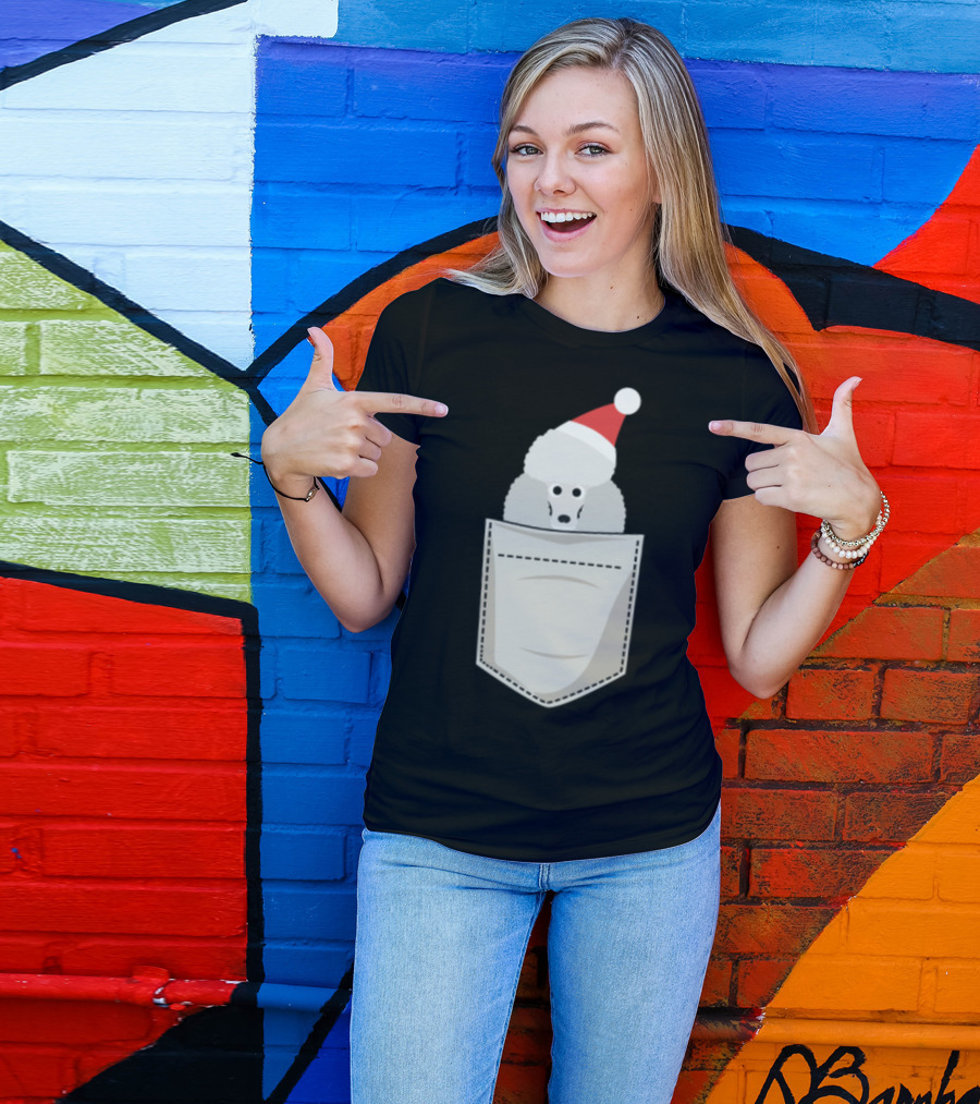 Poodle In Santa Hat In Pocket T-Shirt