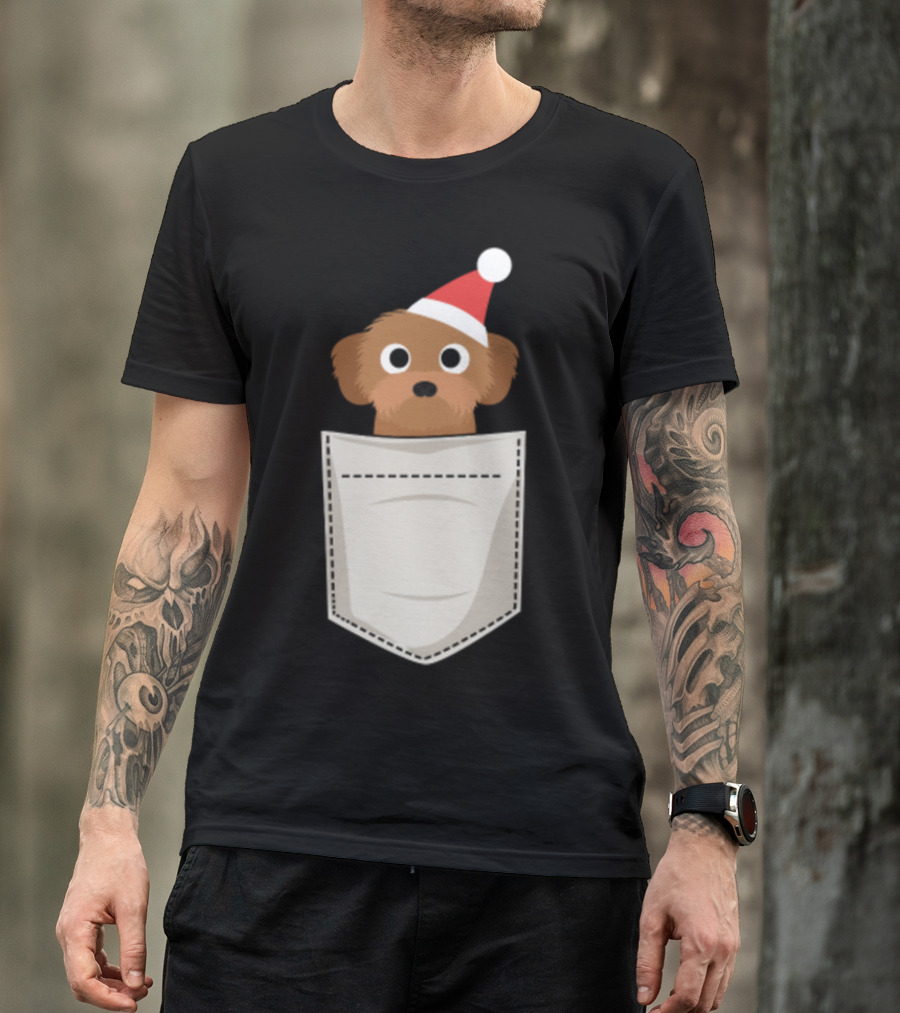 Poodle Toy Santa In Pocket T-Shirt