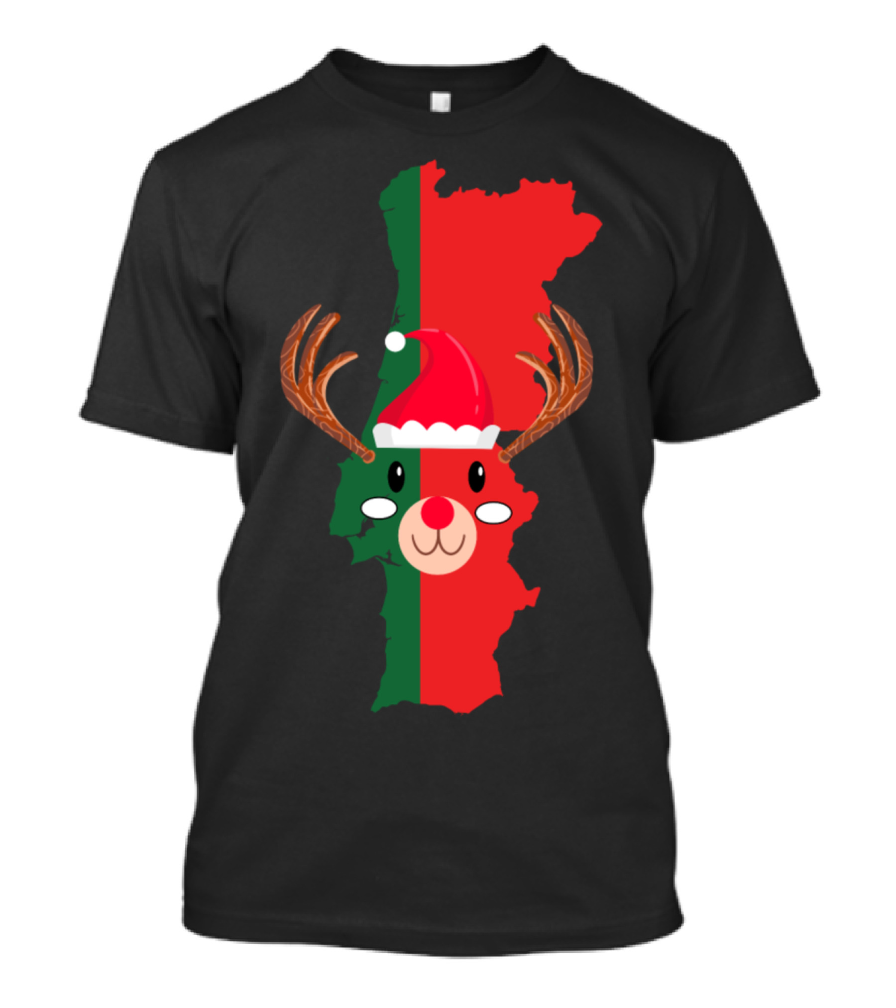 Portugal Map Christmas Reindeer Hat Antler Red Nose T-Shirt