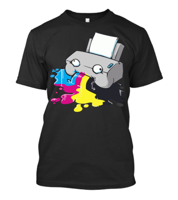 Printer Ink Spill Cartoon Cyan Magenta Yellow Black T-Shirt