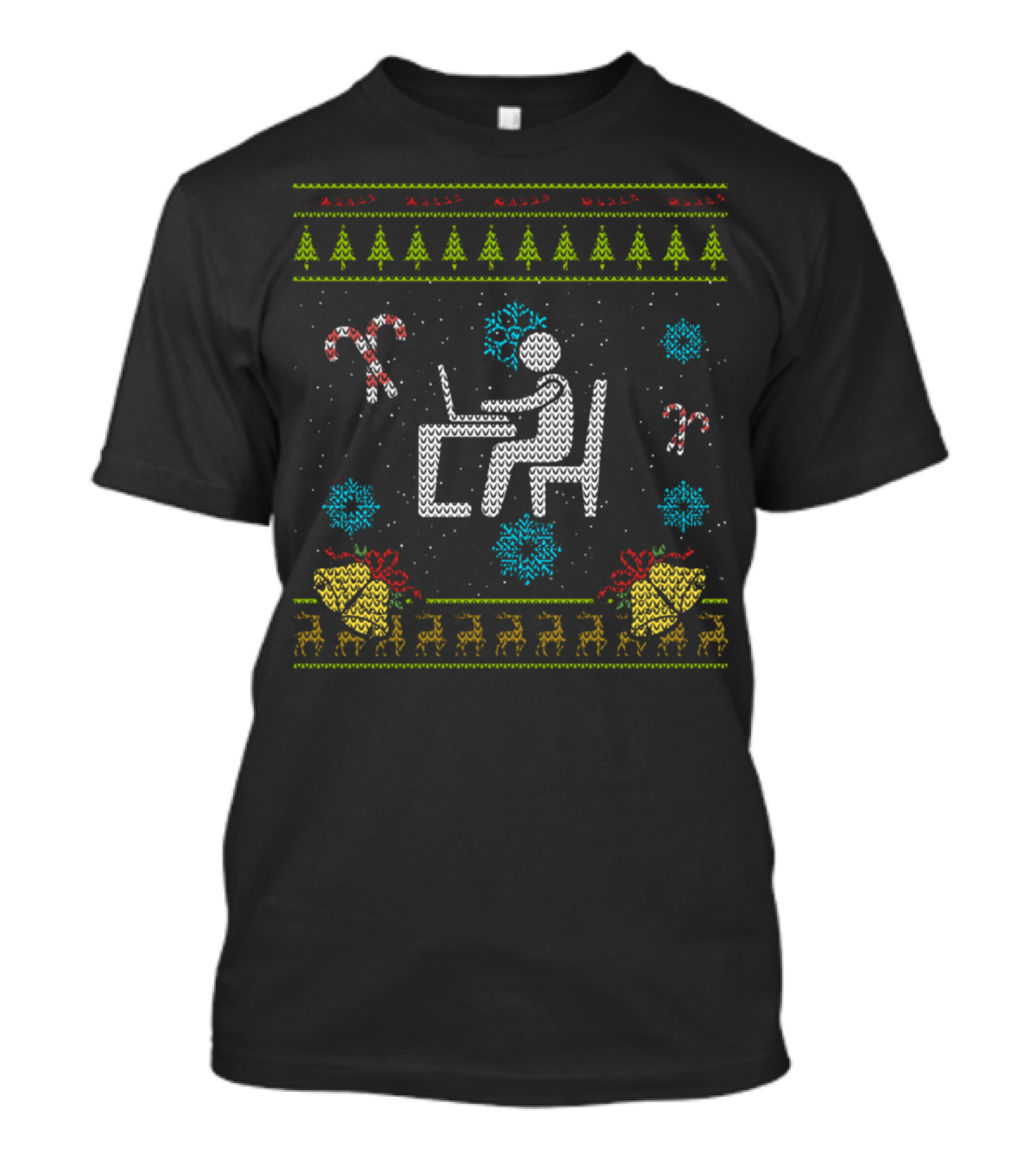 Programmer Christmas Medical Coder Ugly Sweater Design With Computer Desk And Festive Icons T-Shirt