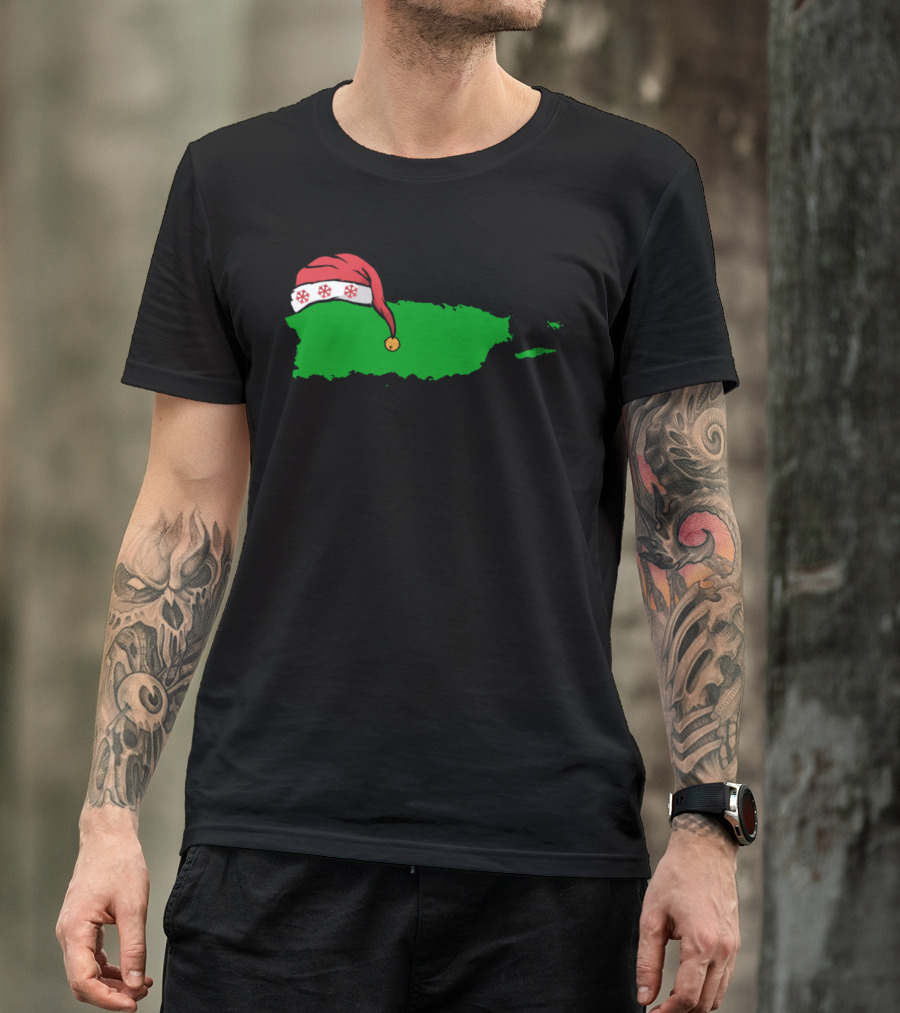 Puerto Rico Christmas Santa Hat Map T-Shirt
