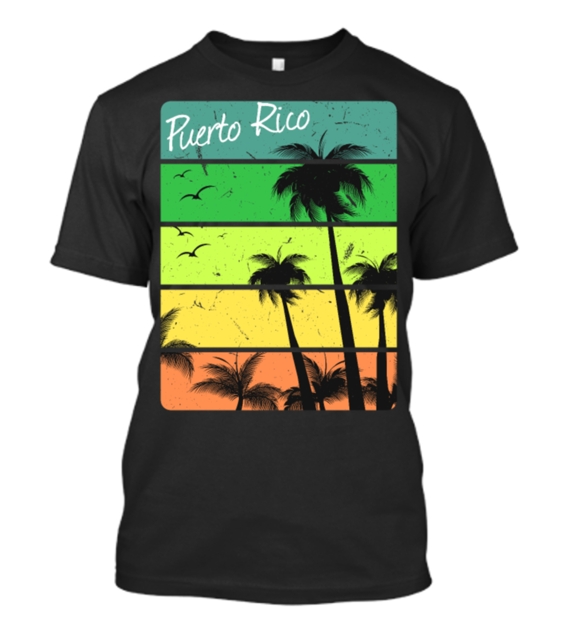 Puerto Rico Palm Trees Tropical Sunset Vintage Stripes T-Shirt