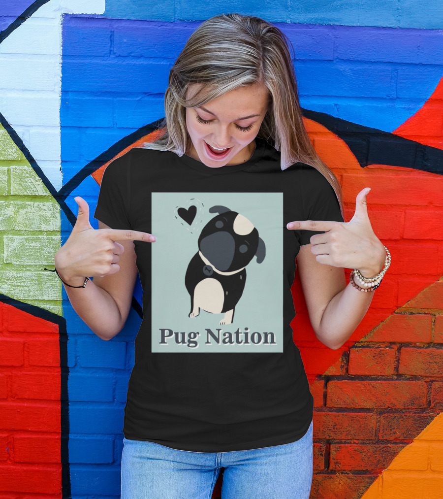 Playful Pug Nation Heart Charm T-Shirt