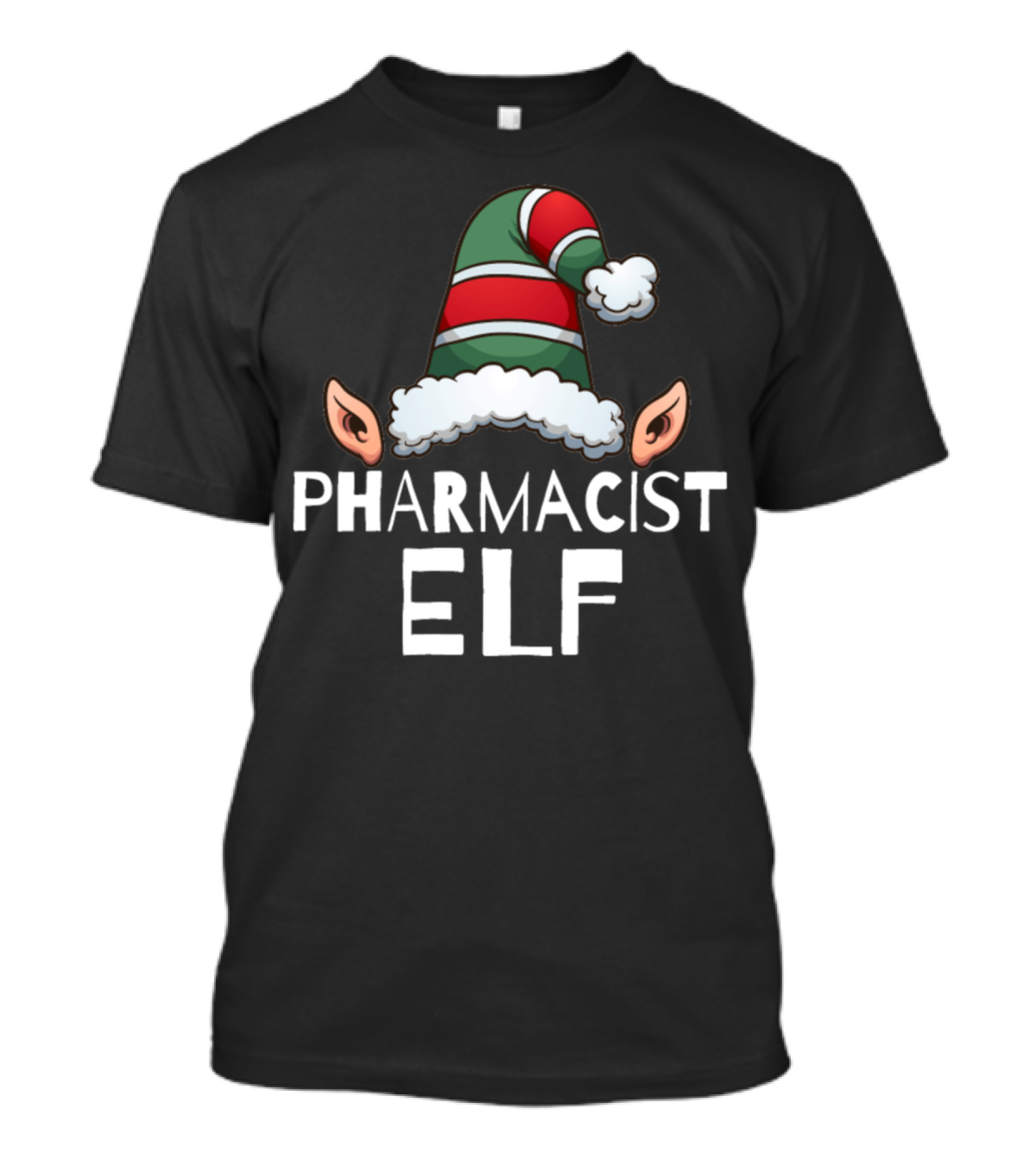 Pharmacist Elf Christmas Holidays Xmas Elves Striped Hat And Ears T-Shirt