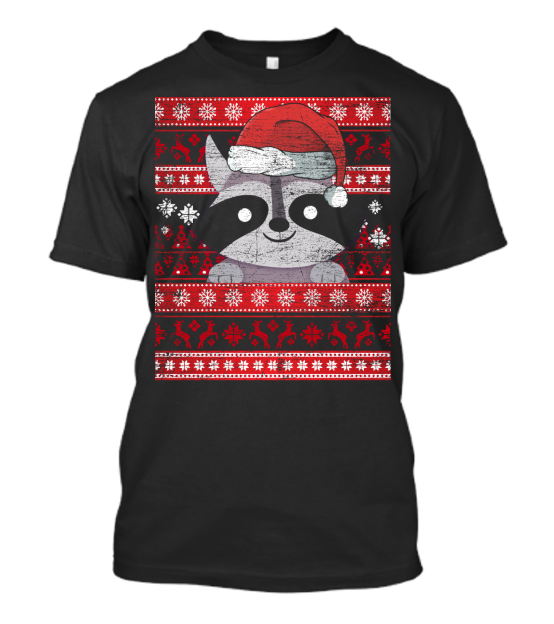 Racoon Christmas Santa Hat Pattern Holiday T-Shirt
