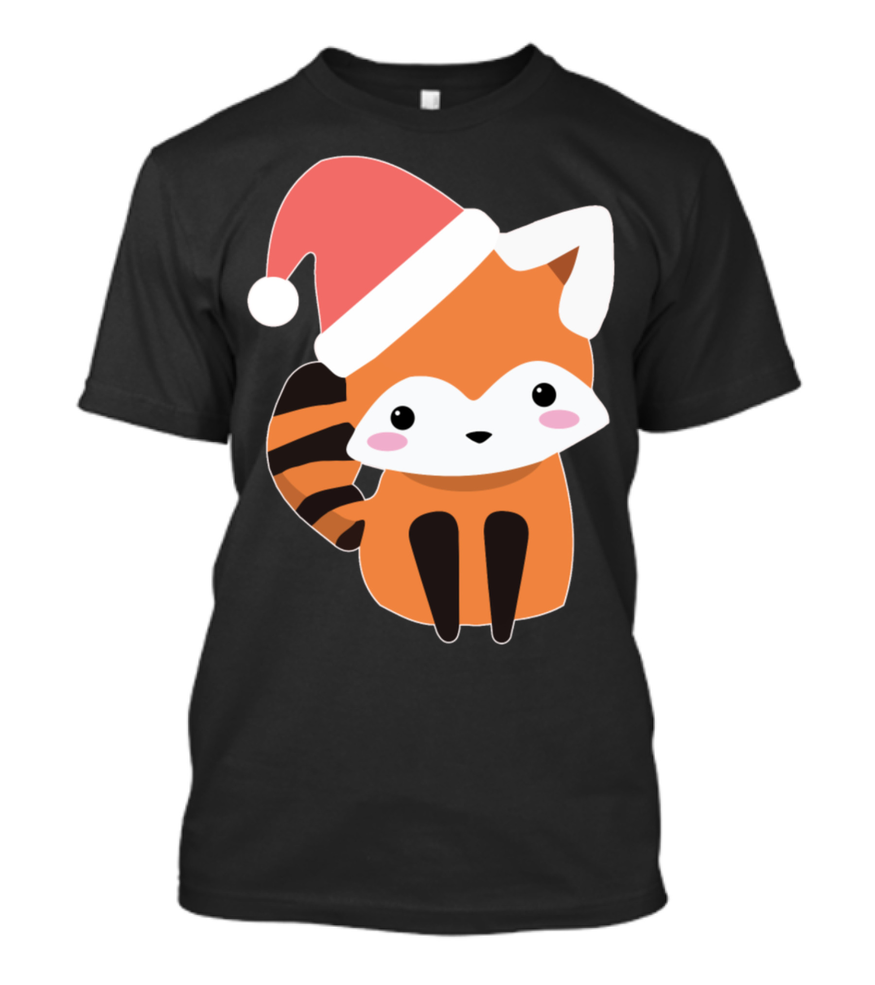 Red Panda Bear With Santa Hat Christmas T-Shirt