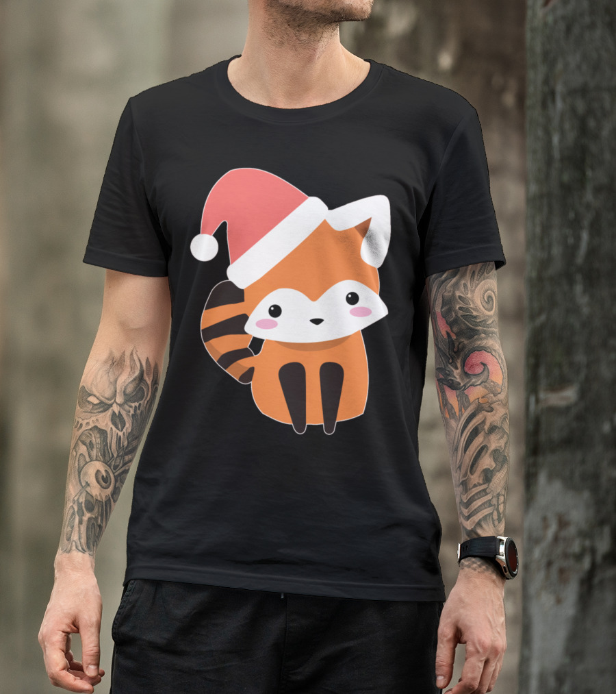 Red Panda Bear With Santa Hat Christmas T-Shirt