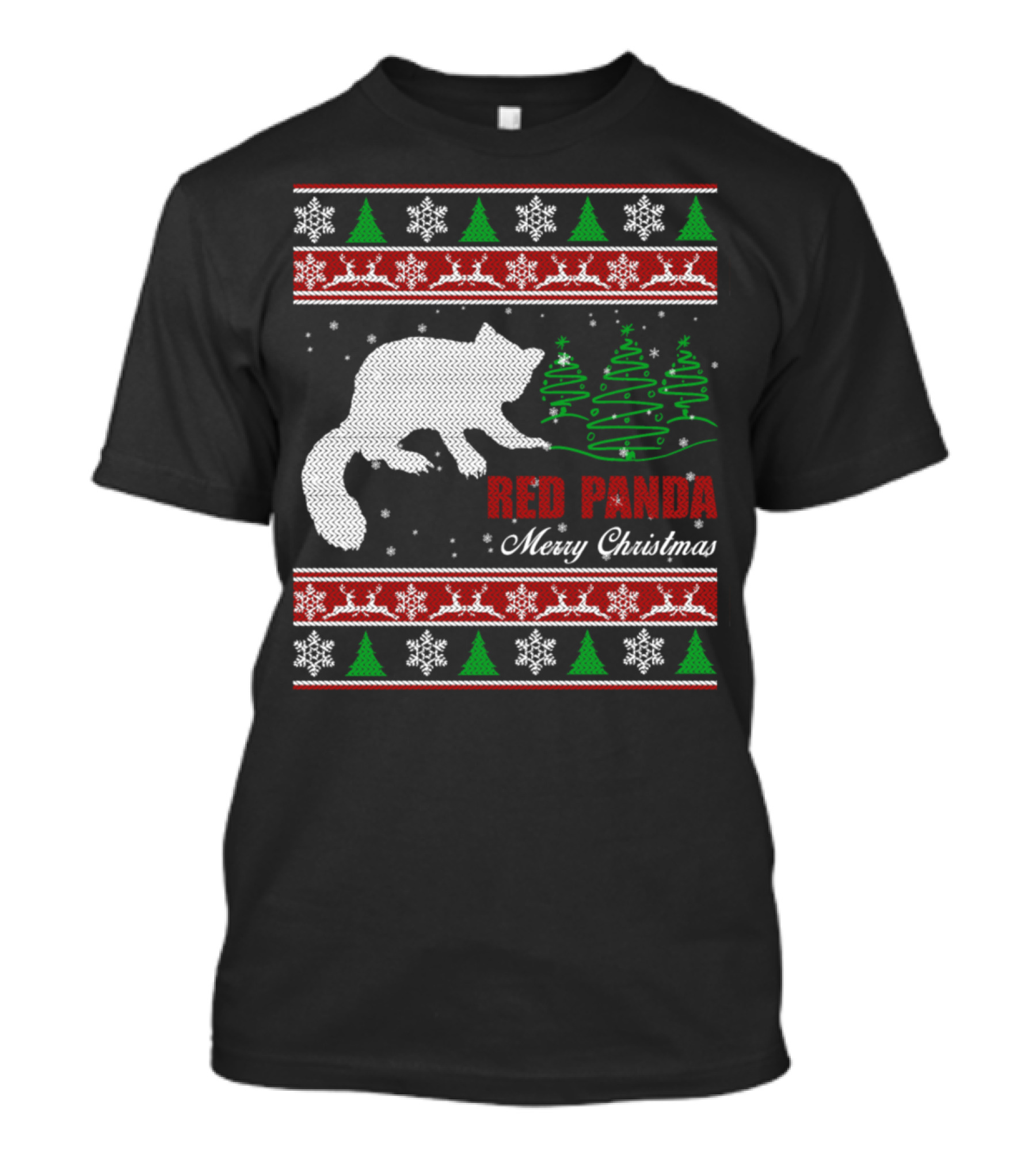 Red Panda Merry Christmas Winter Holiday Trees Snowflakes T-Shirt