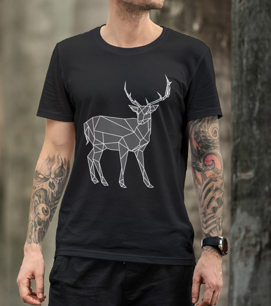 Geometric Reindeer Stag Antlers Polygon T-Shirt