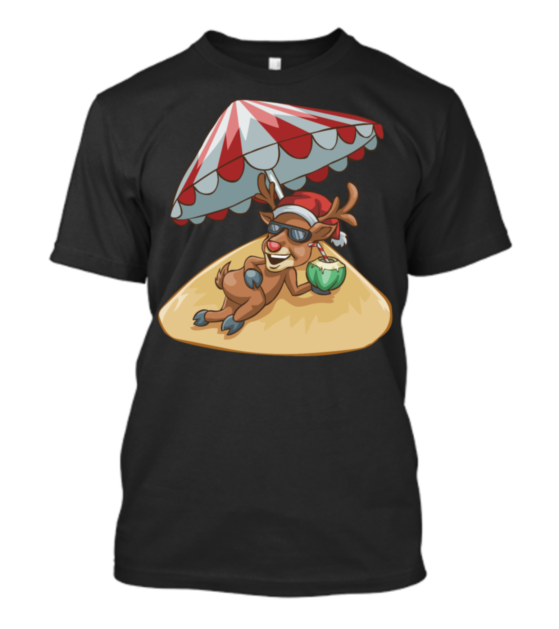 Reindeer Relaxing Under Beach Umbrella Christmas In July T-Shirt