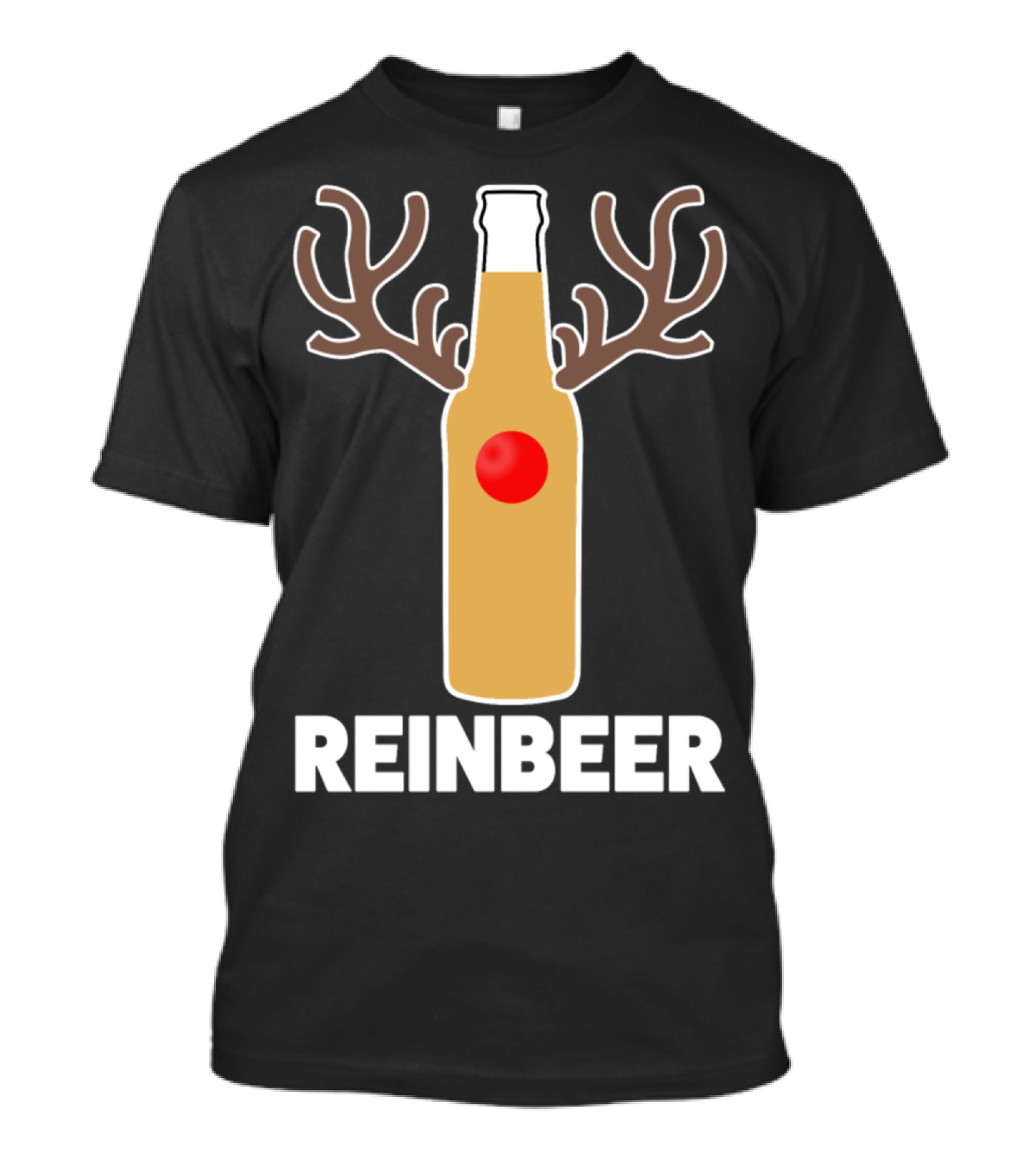 Reindeer Reinbeer Funny Christmas Beer Bottle With Antlers And Red Nose T-Shirt
