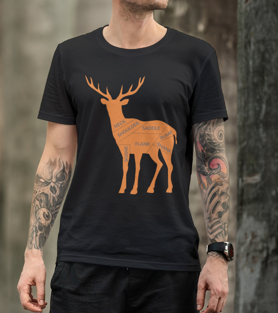 Reindeer Meat Cuts Diagram Neck Shoulder Saddle Rump Flank Shank T-Shirt