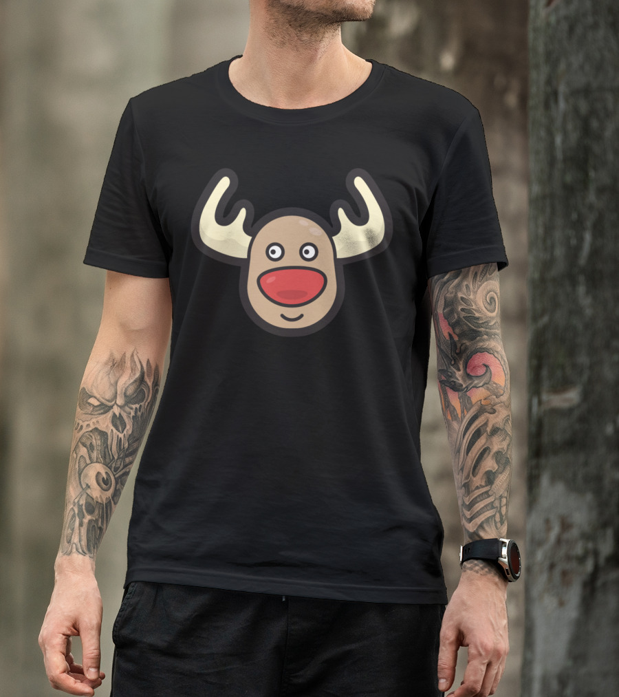 Reindeer Merry Iconic Red Nose Face T-Shirt