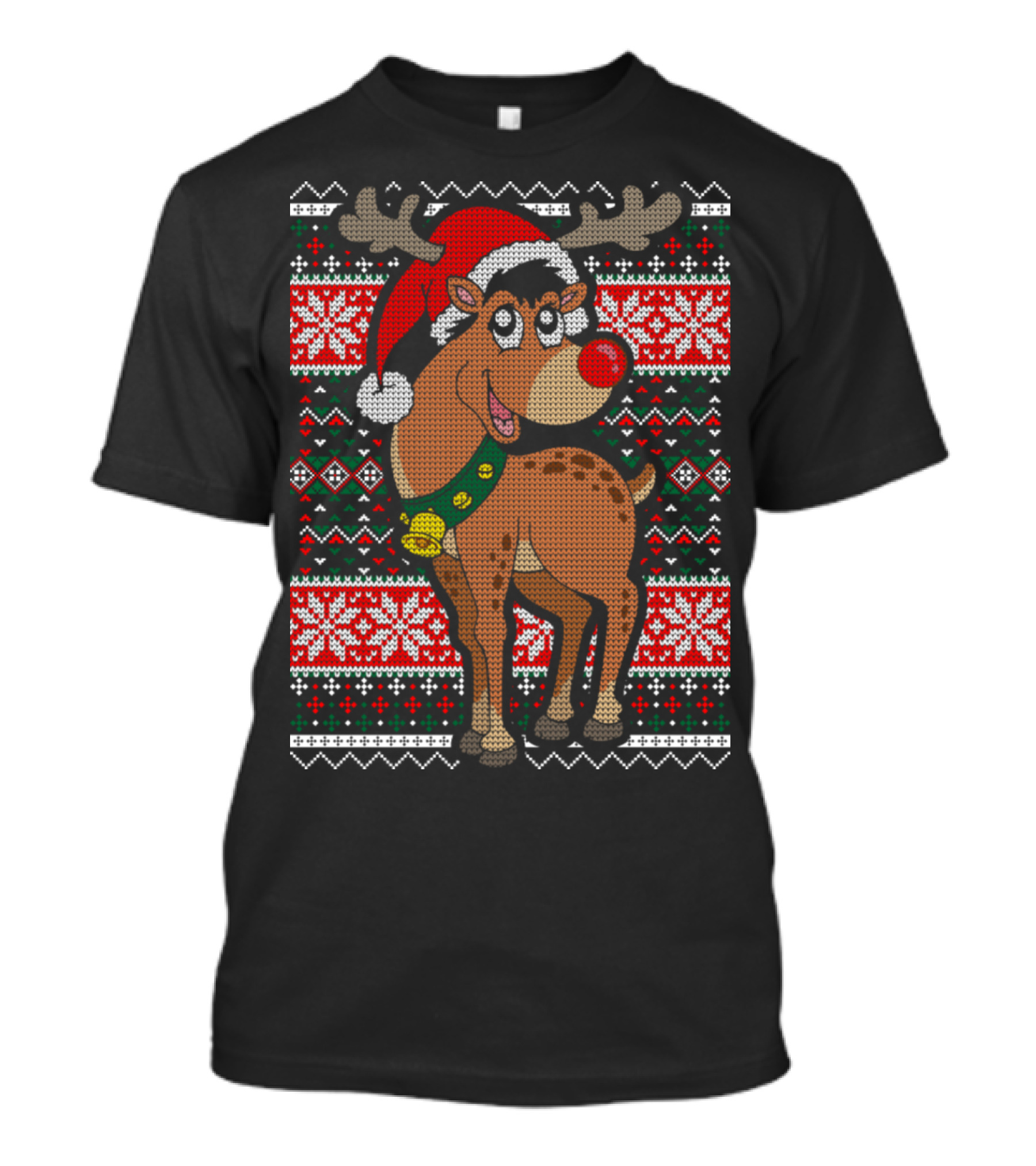 Reindeer Christmas Santa Hat Red Nose Ugly T-Shirt
