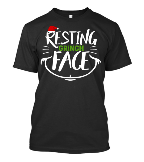 Resting Grinch Face Christmas Holiday Santa Hat T-Shirt
