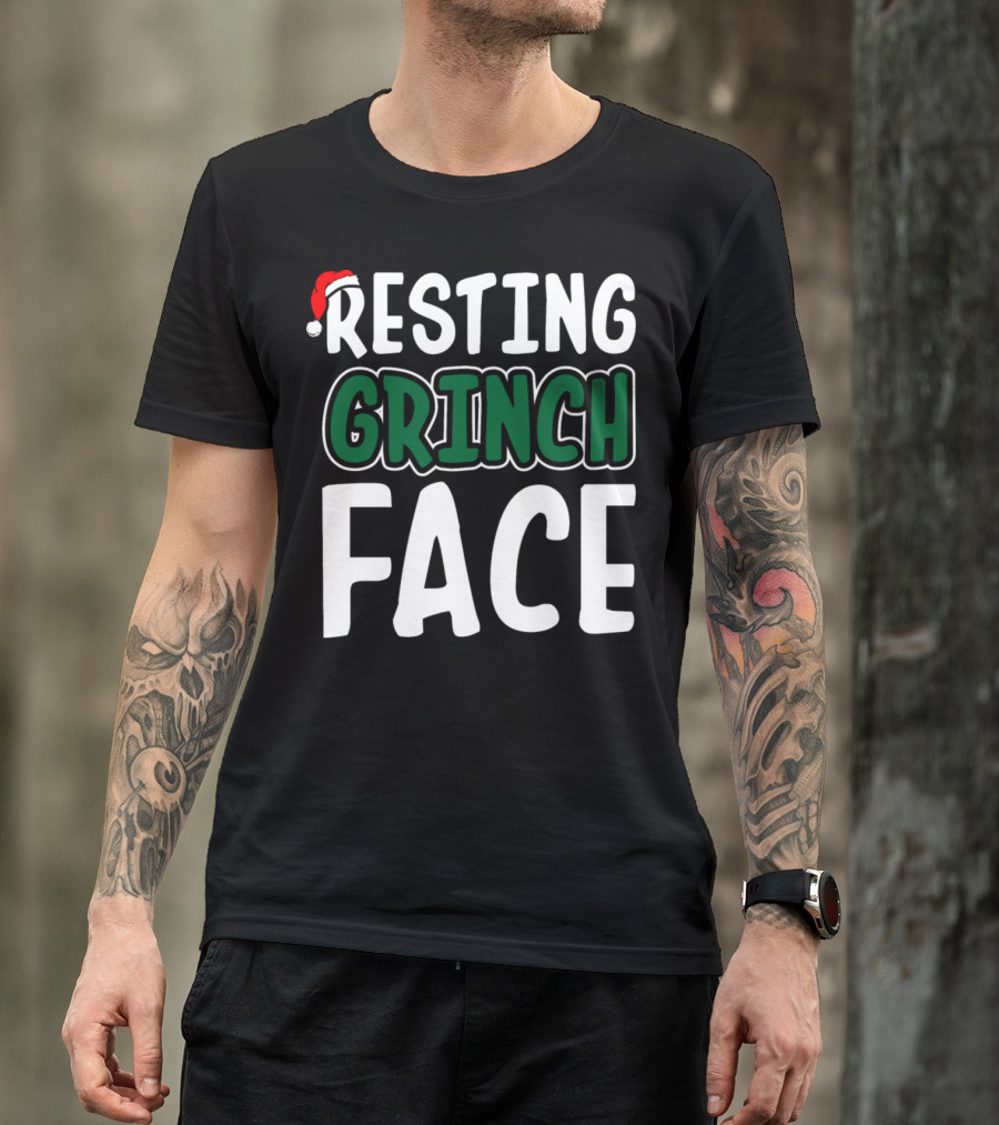 Resting Grinch Face Santa Hat T-Shirt