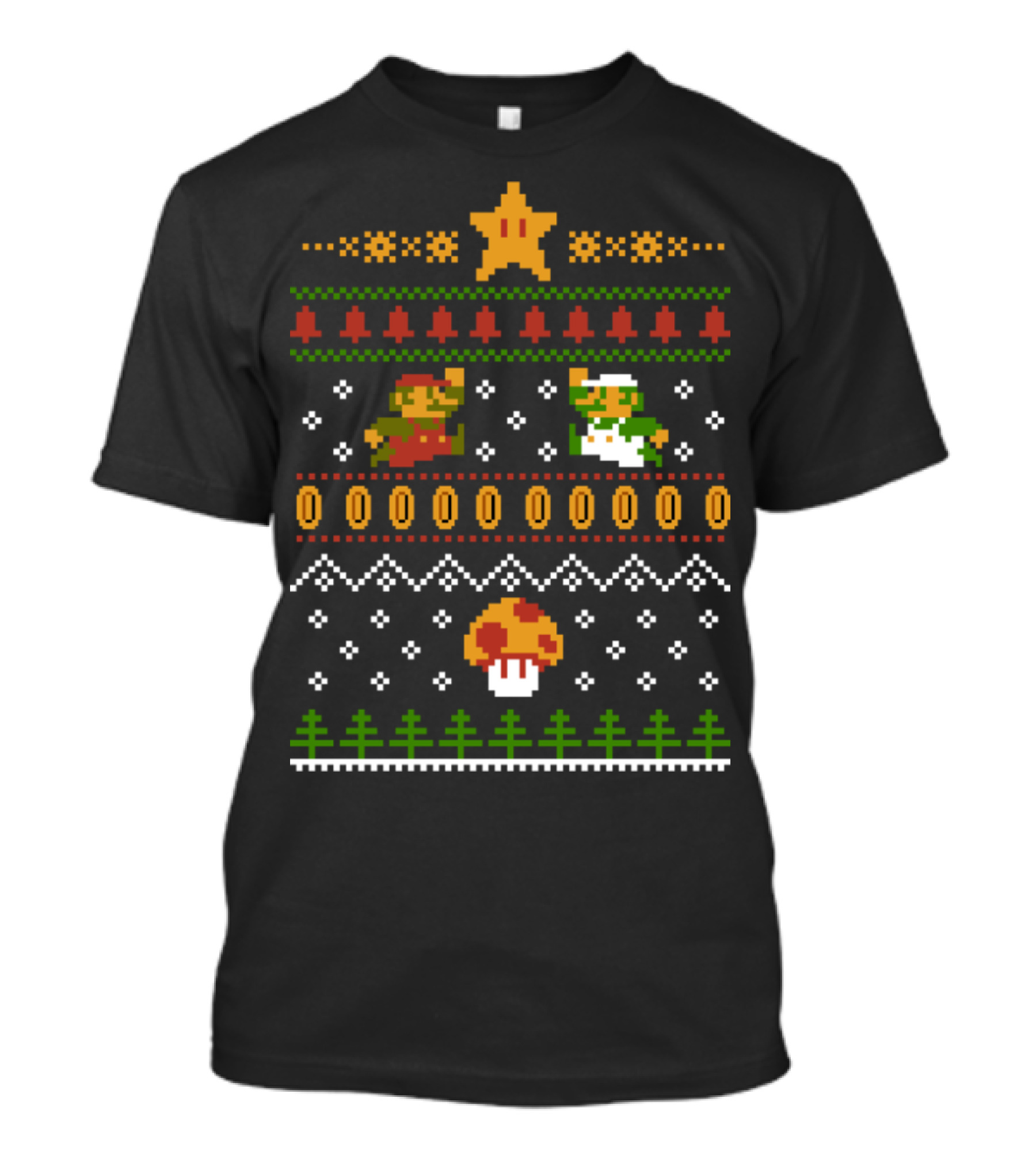 Super Mario Brothers Retro 8-Bit Holiday Sweater Style Decor T-Shirt