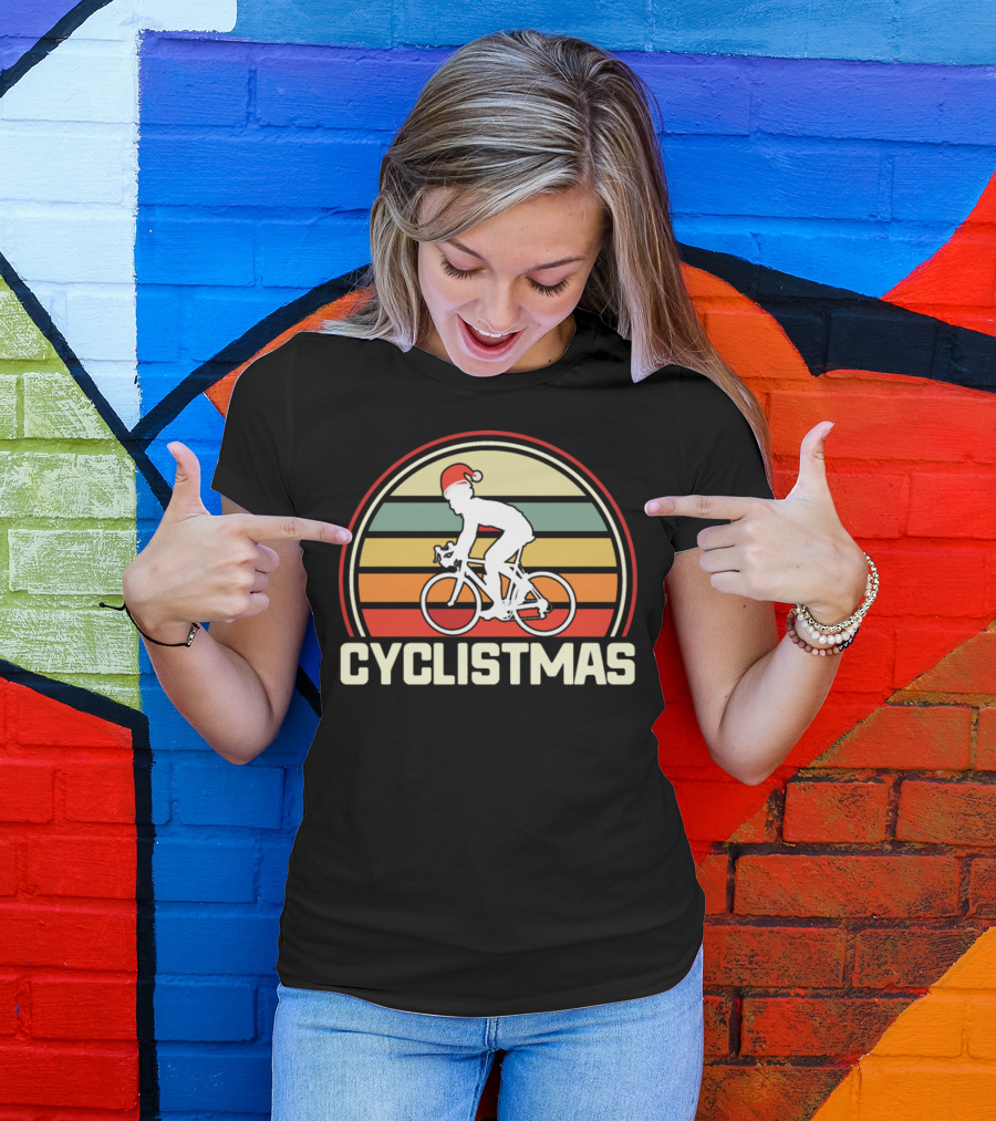 Retro Vintage Christmas Cyclist Bicycle Cyclistmas T-Shirt
