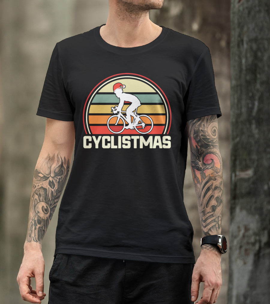 Retro Vintage Christmas Cyclist Bicycle Cyclistmas T-Shirt