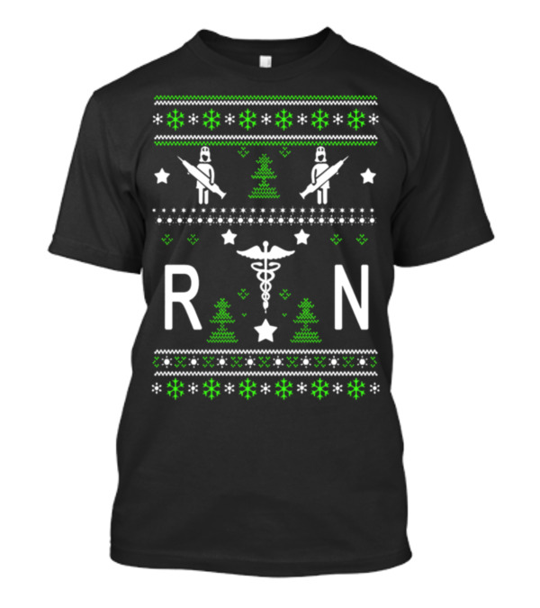 RN Ugly Christmas Nurse Holiday Sweater Pattern With Syringe And Caduceus T-Shirt