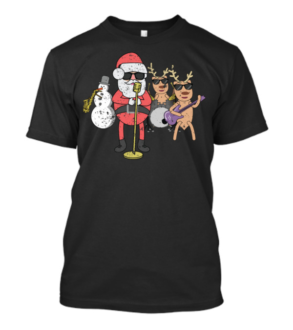 Santa And Friends Rock N Roll Christmas Band T-Shirt