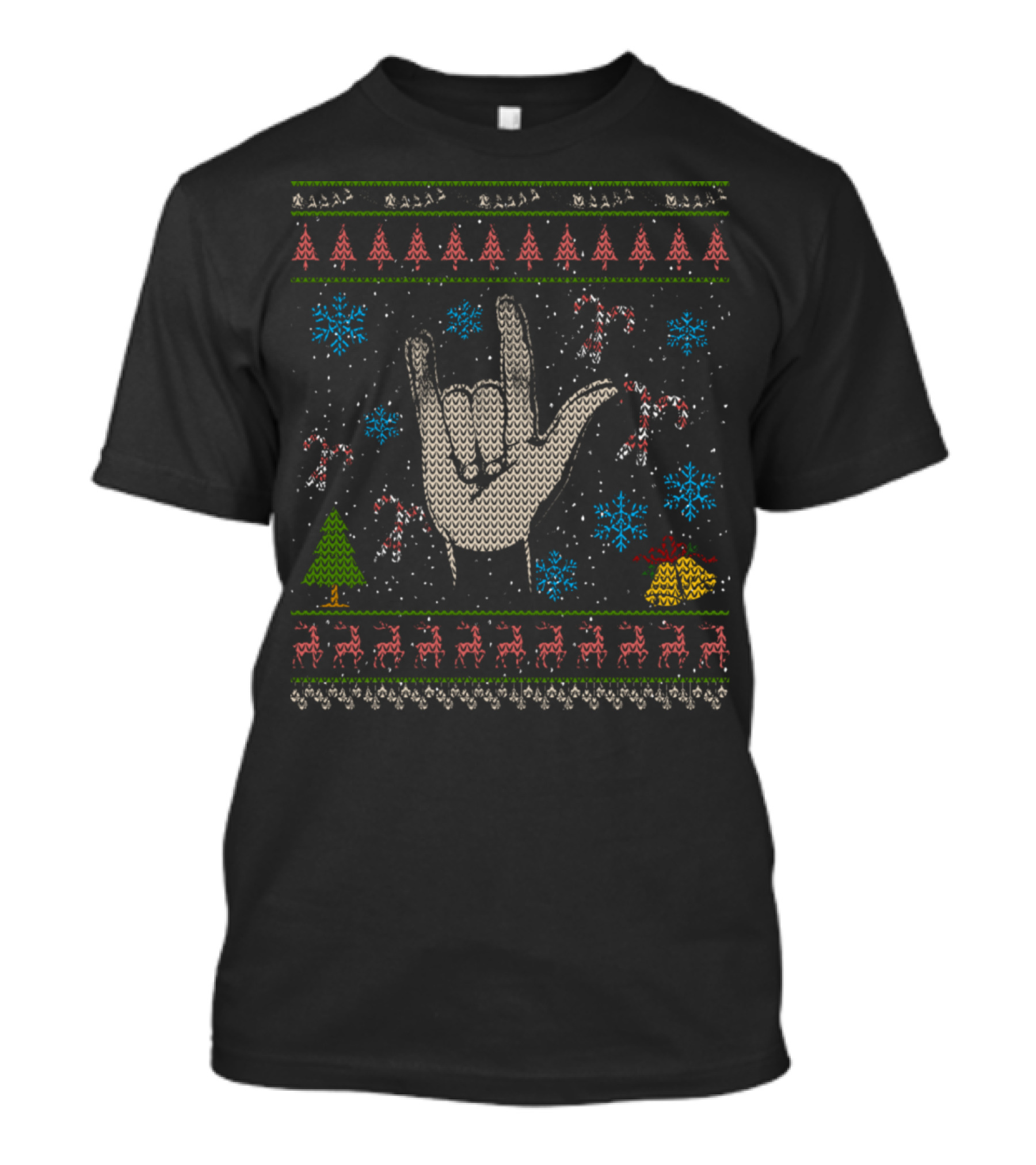 Rock N Roll Christmas Ugly Sweater With Festive Symbols T-Shirt