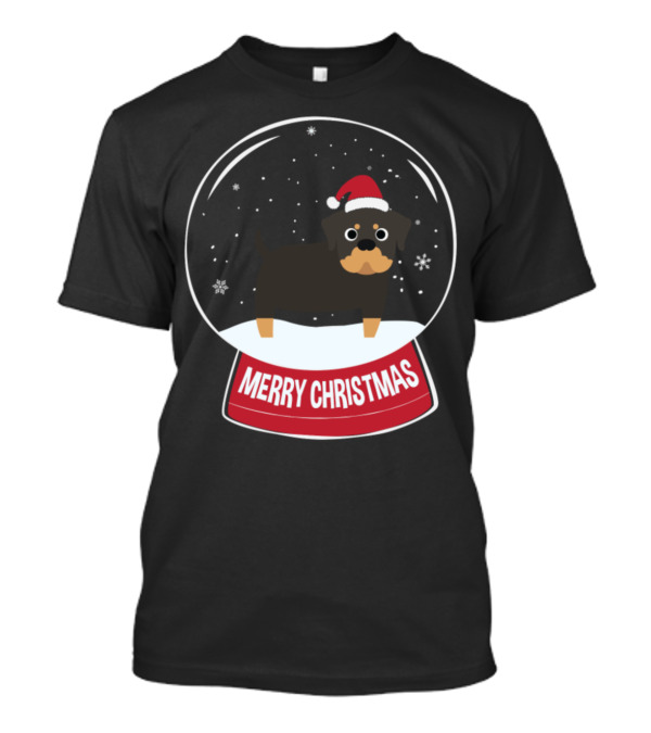 Rottweiler In Santa Hat Snowglobe Merry Christmas T-Shirt