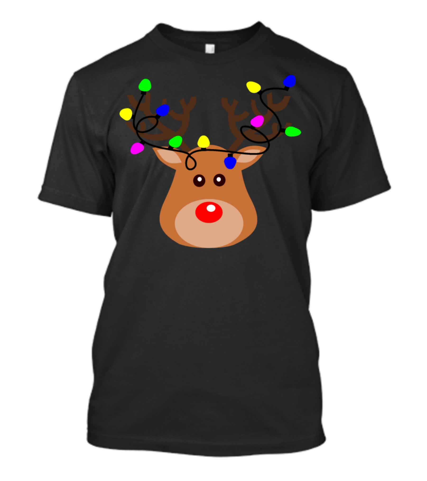 Rudolph With Multicolor Christmas Lights On Antlers T-Shirt
