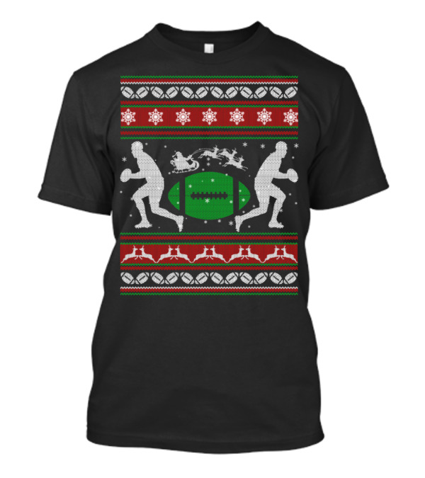Rugby Ugly Christmas Sweater Design With Reindeer And Santa Elements T-Shirt