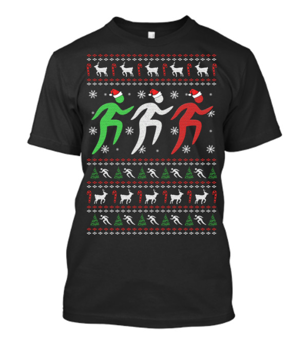 Festive Christmas Running Santa Hat Reindeer Trees Snowflakes T-Shirt