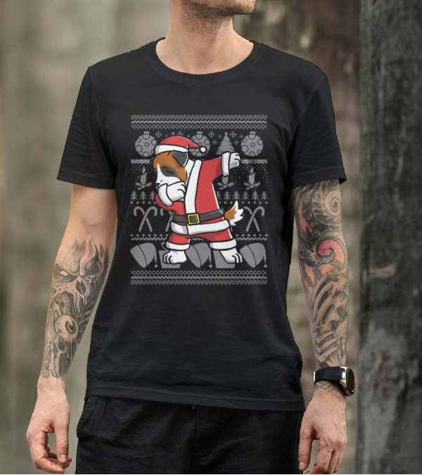 Santa Saint Bernard Dabbing Christmas Ugly T-Shirt