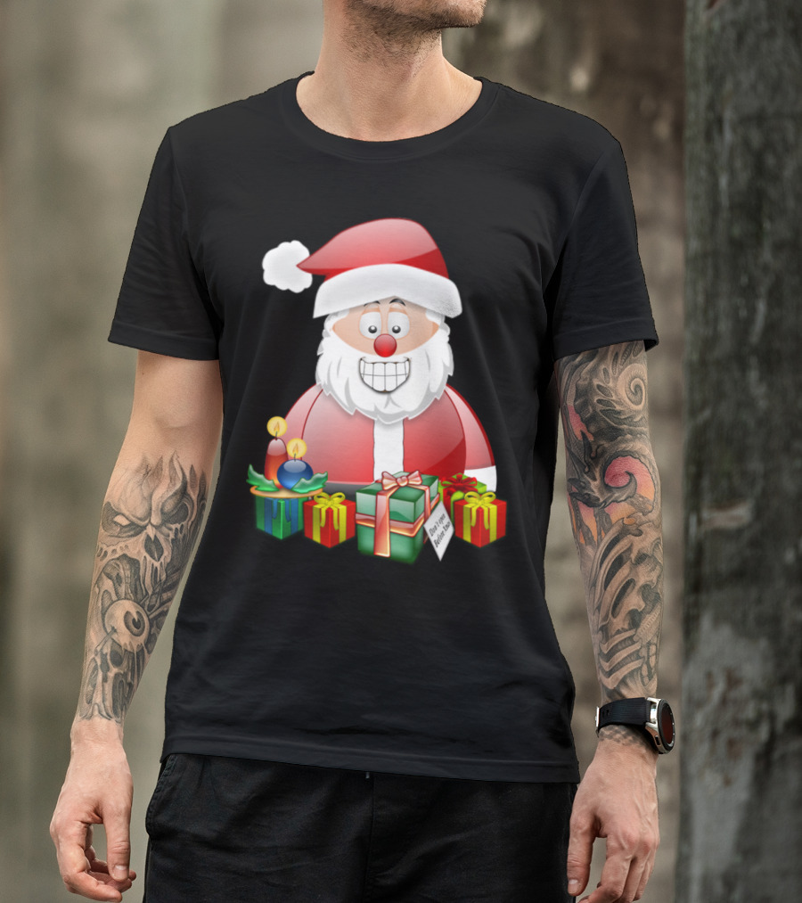 Santa Smiling With Candles And Do Not Open Until Xmas Tag T-Shirt