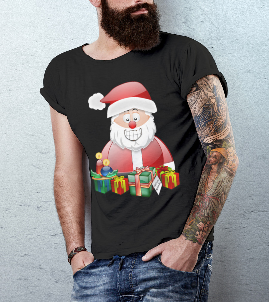 Santa Smiling With Candles And Do Not Open Until Xmas Tag T-Shirt