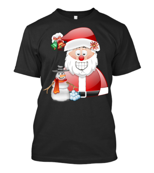 Santa And Snowman With Christmas Bells Holiday Scene T-Shirt