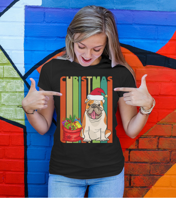 Christmas Santa Bulldog With Gifts T-Shirt